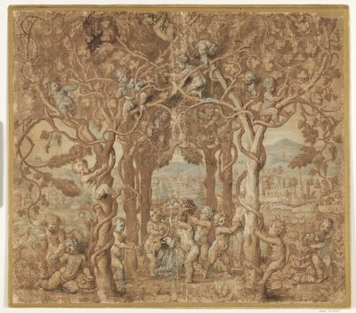 Putti sklízí víno a hraje si s kozlem od after Giulio Romano