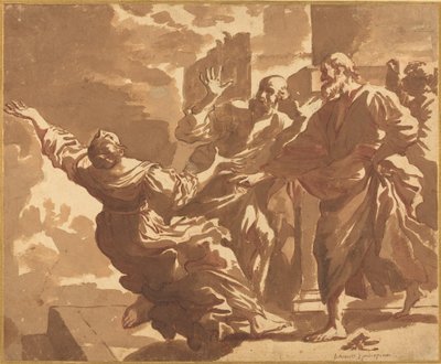 Smrt Safiry od after Guercino Follower of Jan de Bisschop