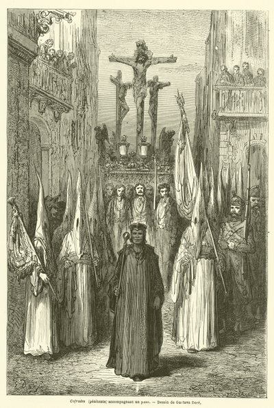 Cofrades (kajícníci) doprovázející paso od Gustave after Dore