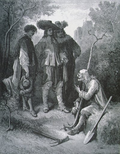 Ilustrace k filmu Stařec a tři mladí muži z Bajek Jean de La Fontaine (1621-95) od Gustave after Dore