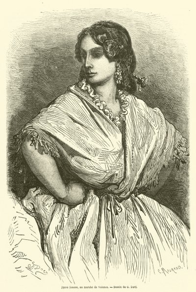 Mladá žena na trhu ve Valence od Gustave after Dore