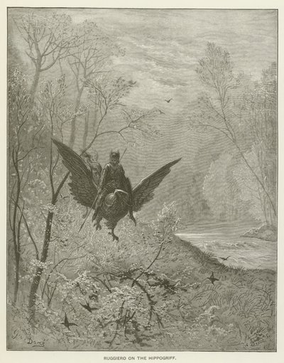 Ruggiero na Hippogriff od Gustave after Dore