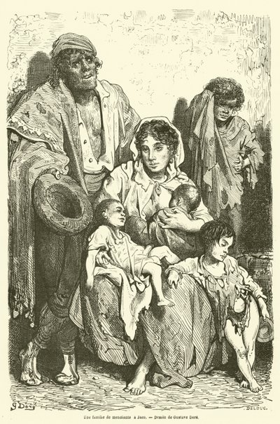 Rodina žebráků v Jaen od Gustave after Dore