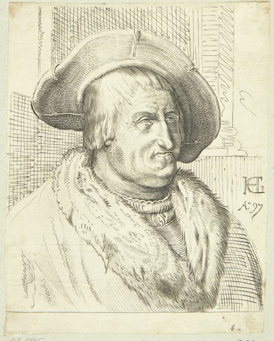 Fantasy portrét starého muže s kloboukem od after Hendrick Goltzius