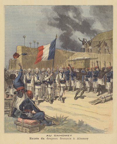Vstup francouzské vlajky do Abomey, Dahomey od after Henri Meyer