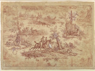 Karikatura pro bavlněný tištěný textil, La Route de Jouy od after Horace Vernet