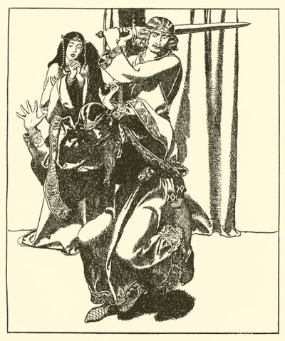 Sir Tristram napadne krále Marka od after Howard Pyle