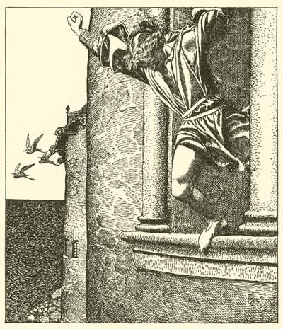Sir Tristram skáče do moře od after Howard Pyle