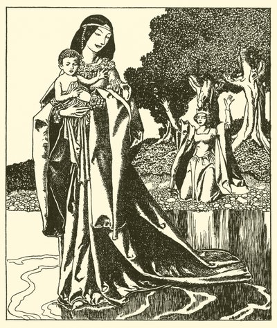 Paní Nymue odvádí Launcelota do jezera. od after Howard Pyle