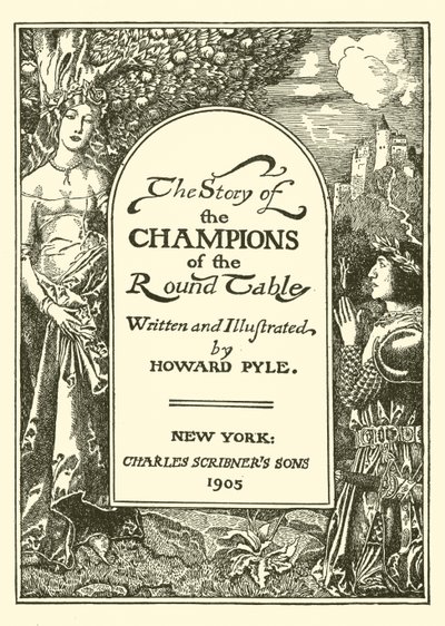 Titulní strana knihy Příběh mistrů kulatého stolu od after Howard Pyle