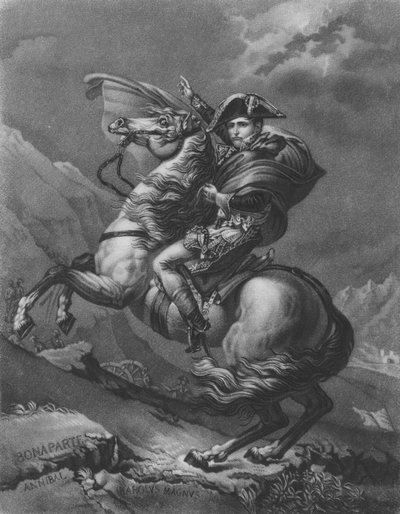Napoleon Bonaparte překračující Alpy od after Jacques Louis David