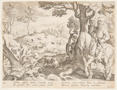 Lov na králíky od after Jan van der Straet, called Stradanus