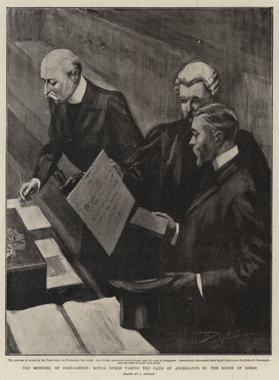 Zasedání parlamentu, královští vévodové skládající přísahu věrnosti ve Sněmovně lordů od after John Duncan