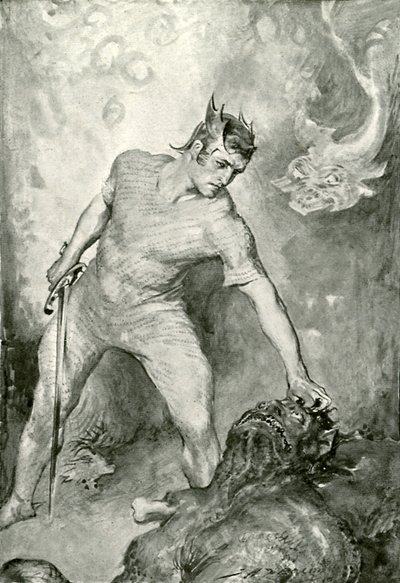 Beowulf usekne Grendelovi hlavu od after John Henry Frederick Bacon
