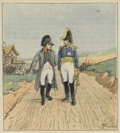 Na cestě na ostrov Elba se Napoleon setkává s Augereauem od after Louis Charles Bombled