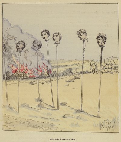 Hovas zvěrstva v roce 1845 od after Louis Charles Bombled