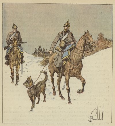 Pruští jezdci v průzkumu, předskokanů psů držených na vodítku od after Louis Charles Bombled