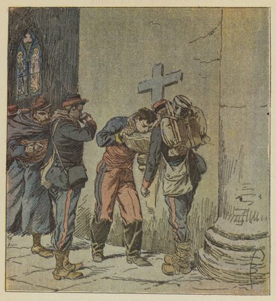 V kostele Villiers se francouzští vězni umírající žízní dělí o obsah svěcené vody. od after Louis Charles Bombled