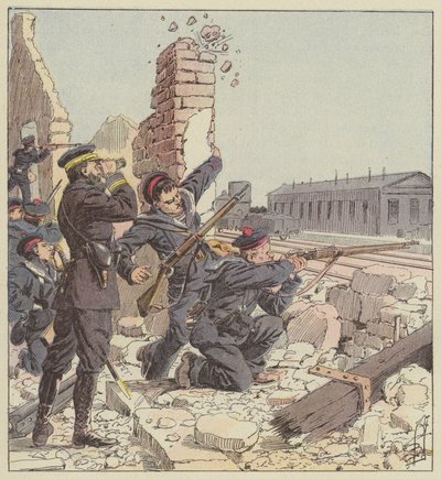 Obrana stanice Tien-Tsin námořní pěchotou od after Louis Charles Bombled