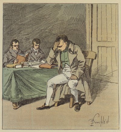 A Napoleon chvíli mlčel, hlavu měl položenou na jedné ze svých rukou. od after Louis Charles Bombled