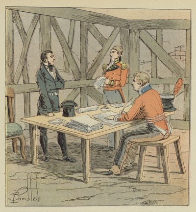 Hudson-Lowe vyslýchá Las-Casese od after Louis Charles Bombled
