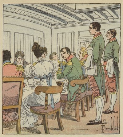 Císař měl po své levici paní de Montholon. od after Louis Charles Bombled
