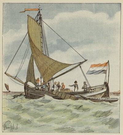 Císař daruje loď holandskému pilotovi od after Louis Charles Bombled