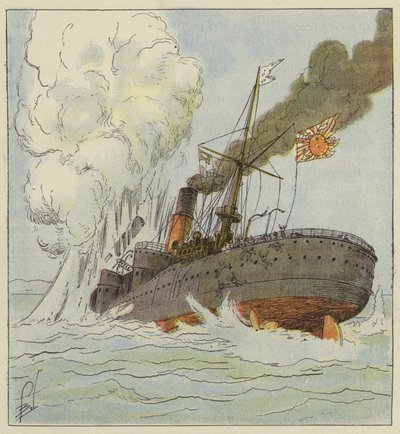 Kinschim-Maru potopený minou od after Louis Charles Bombled