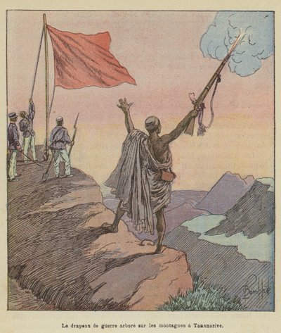 Válečná vlajka vlaje na horách v Antananarivo od after Louis Charles Bombled