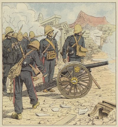 Francouzská palba na bránu Choum-Tsche-Men od after Louis Charles Bombled