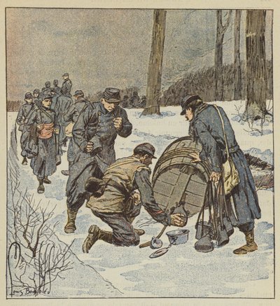 Mariňáci plní své sudové plechovky rumem od after Louis Charles Bombled