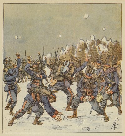 Vojáci obou armád bojují 11. ledna ráno se sněhovými koulemi od after Louis Charles Bombled
