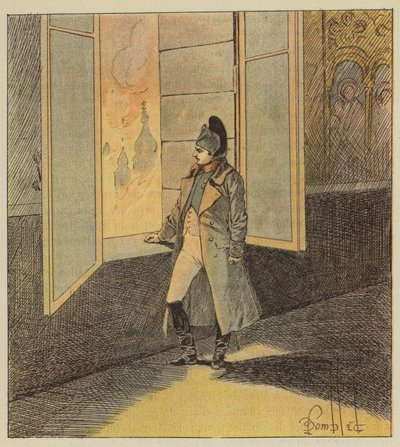 Napoleon hle, lincendie z Moskvy od after Louis Charles Bombled