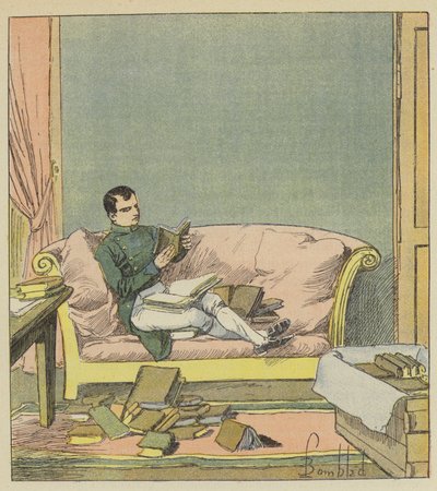Napoleon čte knihy, které mu právě poslali od after Louis Charles Bombled