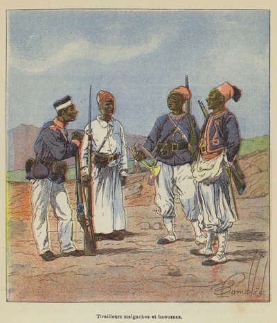 Malgašští a hausští šarvanci od after Louis Charles Bombled