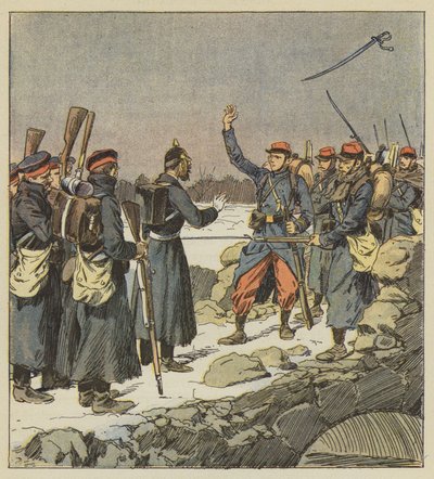 Německý důstojník vrací svůj meč francouzskému desátníkovi, který jej hodí do větru od after Louis Charles Bombled