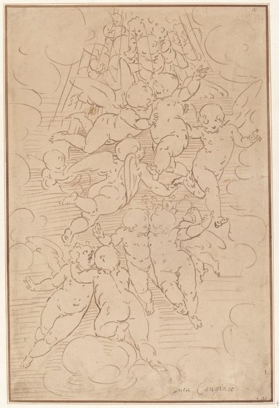 Skupina andělů v slávě od after Luca Cambiaso Italian 17th Century