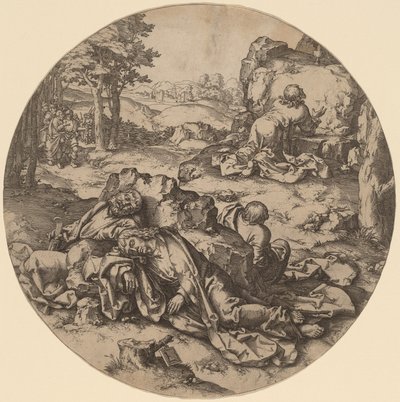 Kristus na Olivové hoře od after Lucas van Leyden