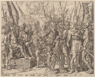 Davidův bratr ve vztahu k němu Goliášova výzva od after Maerten van Heemskerck
