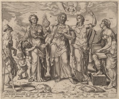 Muž s pomocí víry, naděje a lásky od after Maerten van Heemskerck
