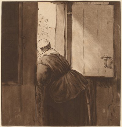Žena naklánějící se nad nižšími dveřmi od after Nicolaes Maes Cornelis Ploos van Amstel
