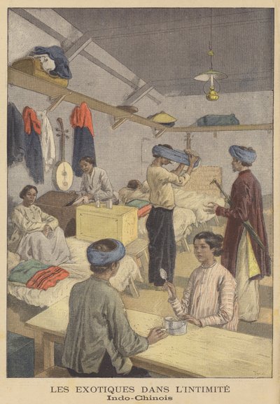 Lidé z Francouzské Indočíny ve svém ubytování na výstavě Universelle z roku 1900 v Paříži od after Oswaldo Tofani