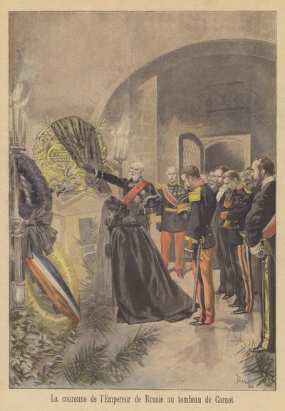 Věnec ruského cara Mikuláše II. položený na hrob francouzského prezidenta Carnota od after Oswaldo Tofani