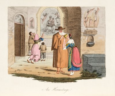Hermitage of Capua, z italské scenérie, představující způsoby, zvyky a zábavy různých států Itálie, hospoda. 1806 (ručně kolorovaná rytina) od after P. van Lerberghi