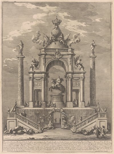Prima Macchina pro Čínu z roku 1751: Triumfální oblouk pro Rogera I. ze Sicílie od after Paolo Posi Giuseppe Vasi