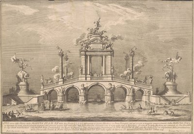 Prima Macchina pro Čínu z roku 1755: Triumfální most se starožitnostmi z Herculanea od after Paolo Posi Giuseppe Vasi