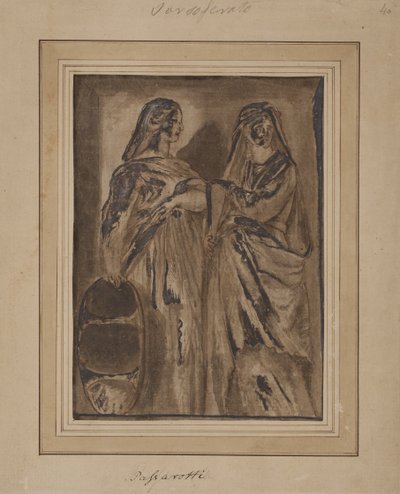 Dvě stojící římské matróny, jedna se štítem od after Polidoro da Caravaggio