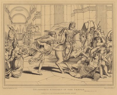 Heliodorus zasažený v chrámu, 2 Maccabees od after Raphael