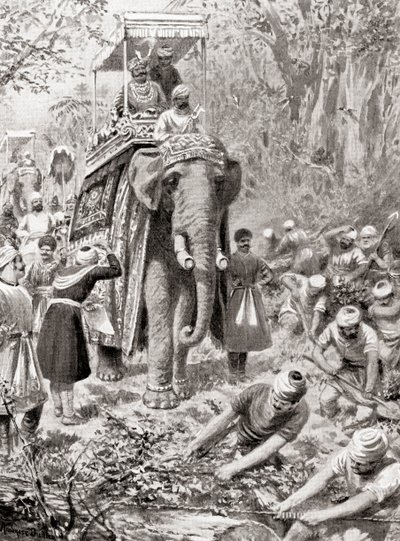 Inspekce Sher Shah Suris Great North Road, (nyní The Grand Trunk Road), z Hutchinsons History of the Nations, pub. 1915 od after Robert Dudley