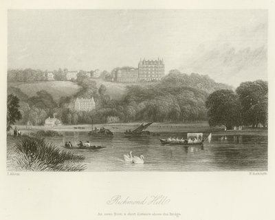 Richmond Hill, jak je vidět z malé vzdálenosti nad mostem od after Thomas Allom